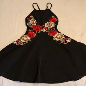 Rose Embroidered black dress